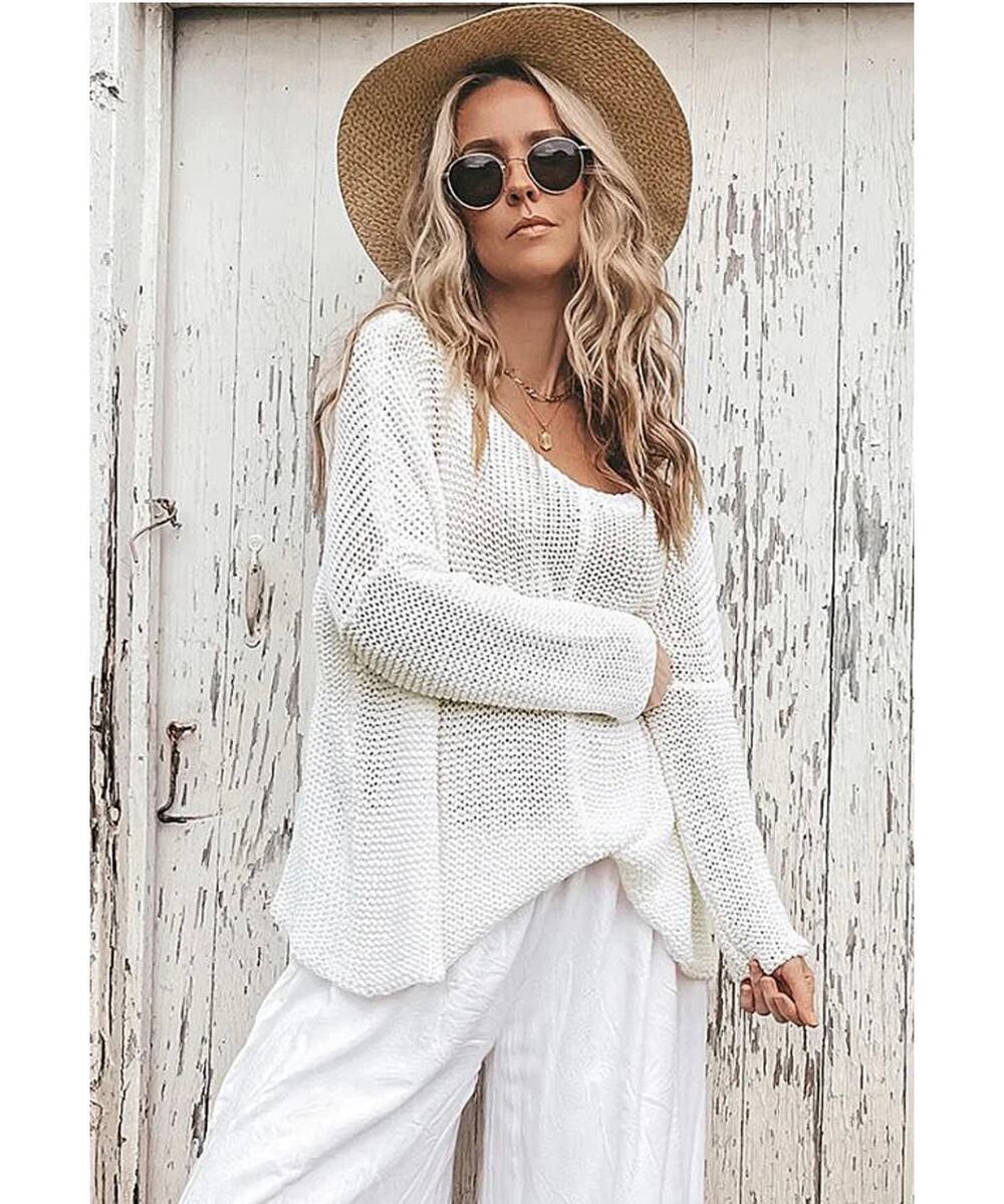 Wooden Ships Oversized Key West Chunky Knit Sweater Cream White XS